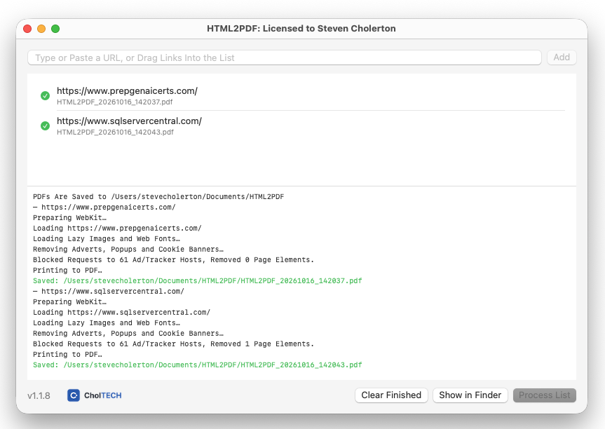 The Native macOS Version of HTML2PDF Converting a List of Pages