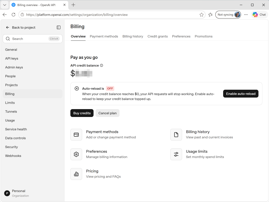 Adding Credits to an OpenAI Account